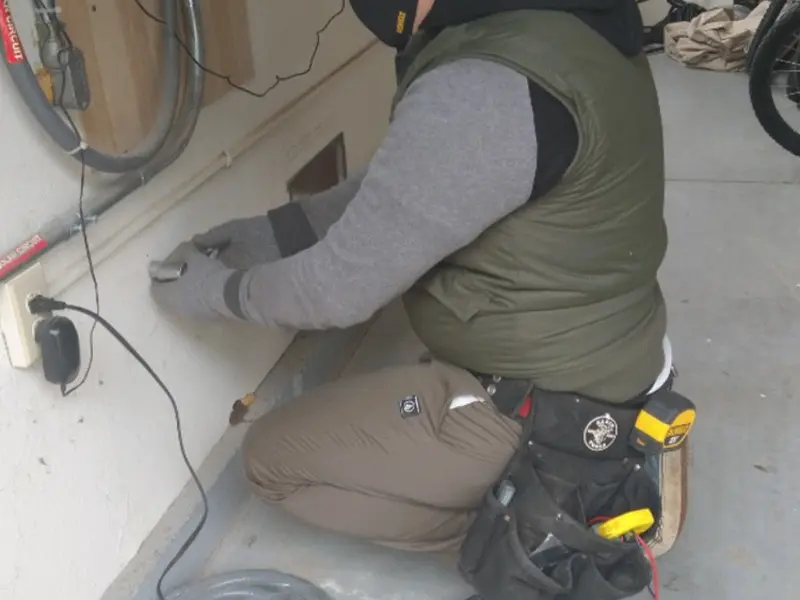Electrician performing outlet wiring in a National Park garage
